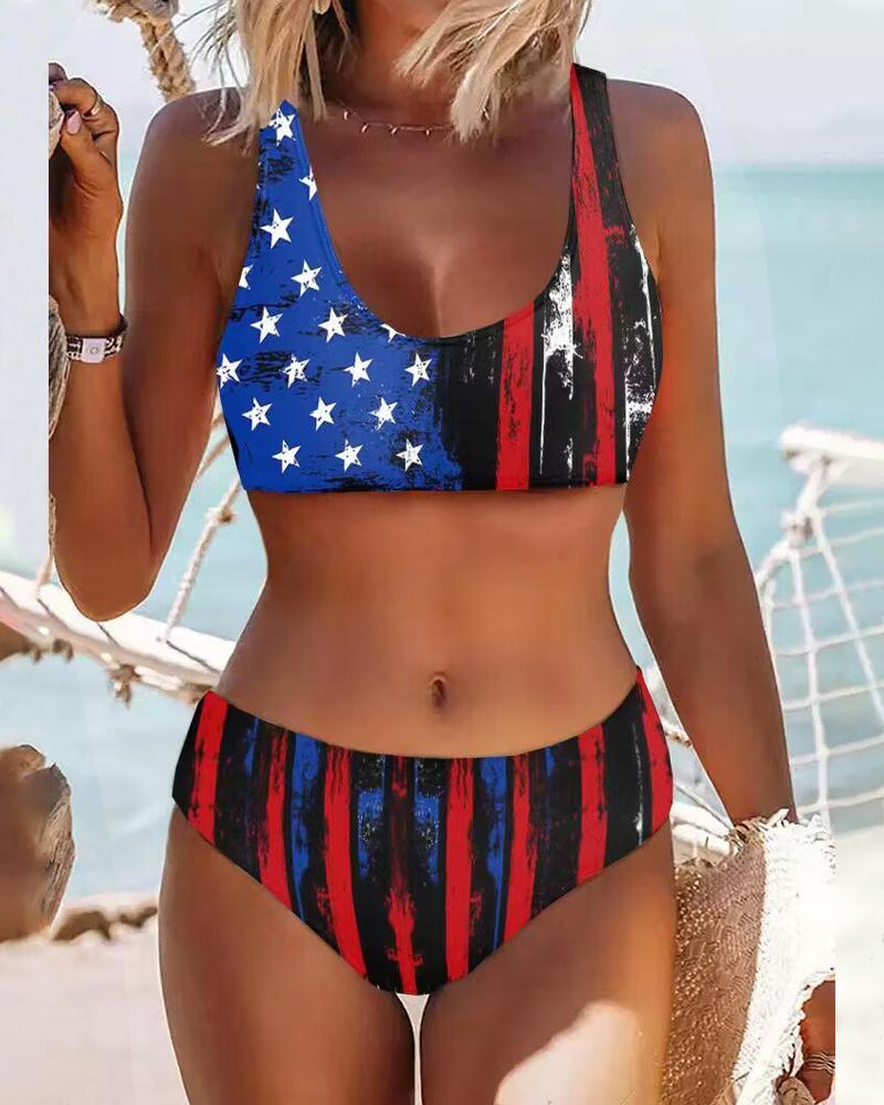 

Independence Day Flag Pattern Print Bikini Set, Multicolor