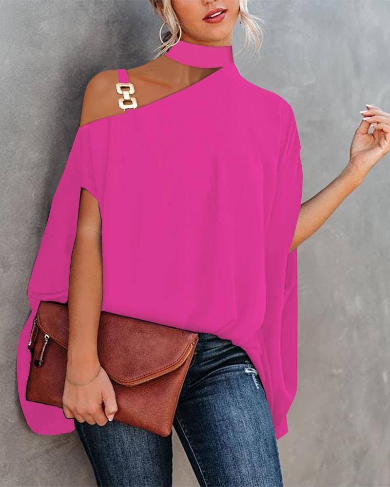 

Chain Strap Cold Shoulder Cape Design Top, Rose red
