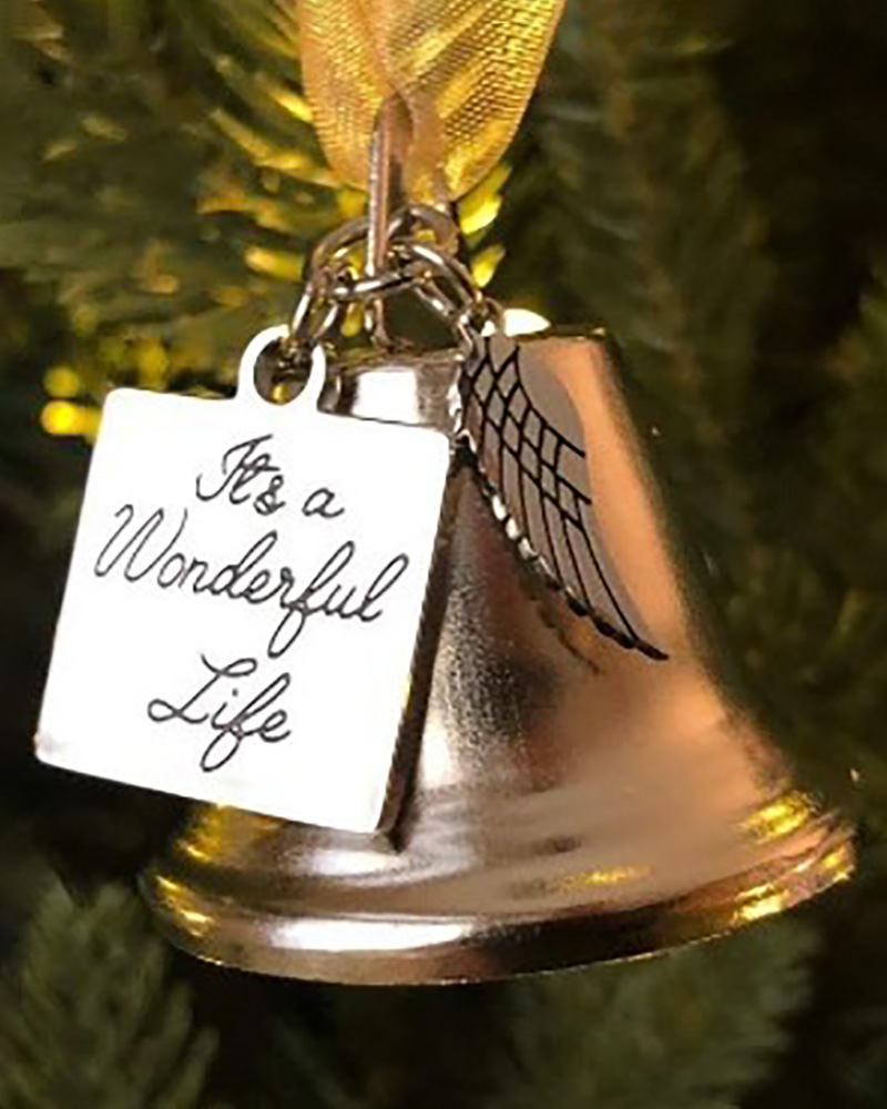 

It's a Wonderful Life Inspired Christmas Angel Bell Ornament With Stainless Steel Angel Wing & Ribbon, Gold