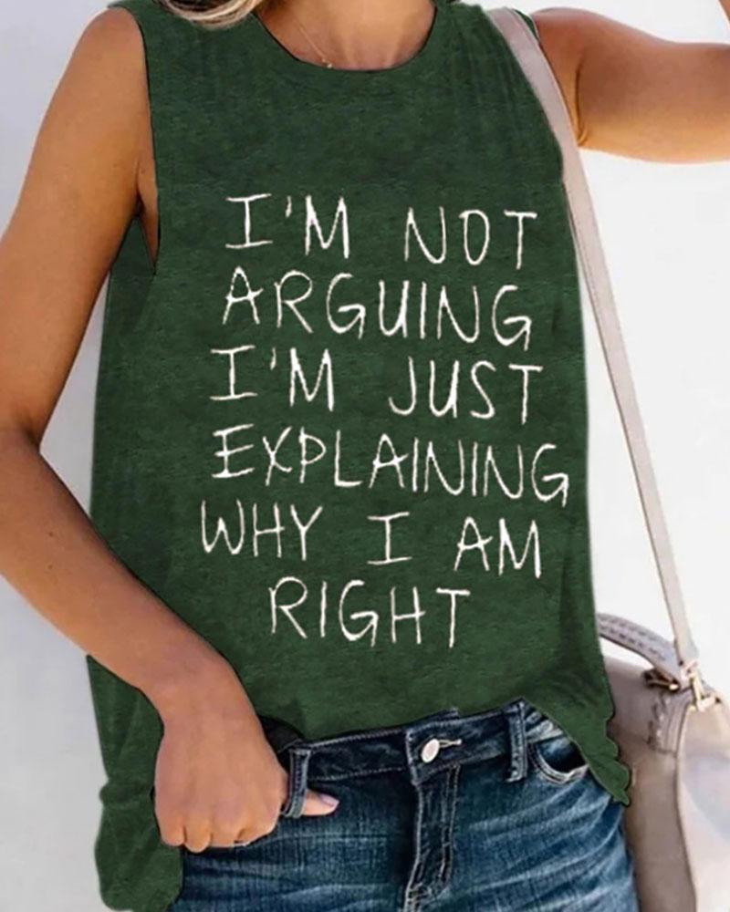 

Letter Print Sleeveless Casual Top, Green