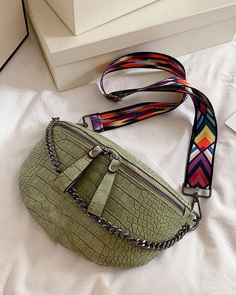

Crocodile Zipper Design Chain Decor Crossbody Bag, Green