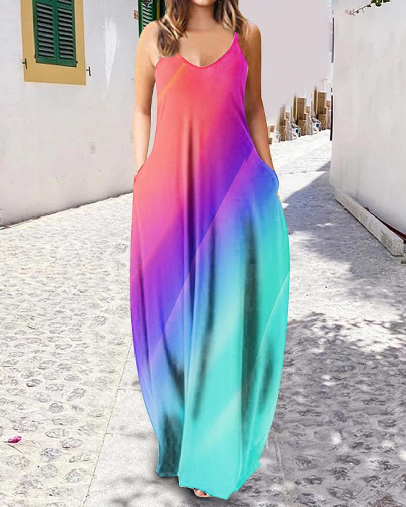 

Ombre Spaghetti Strap Maxi Dress, Multicolor