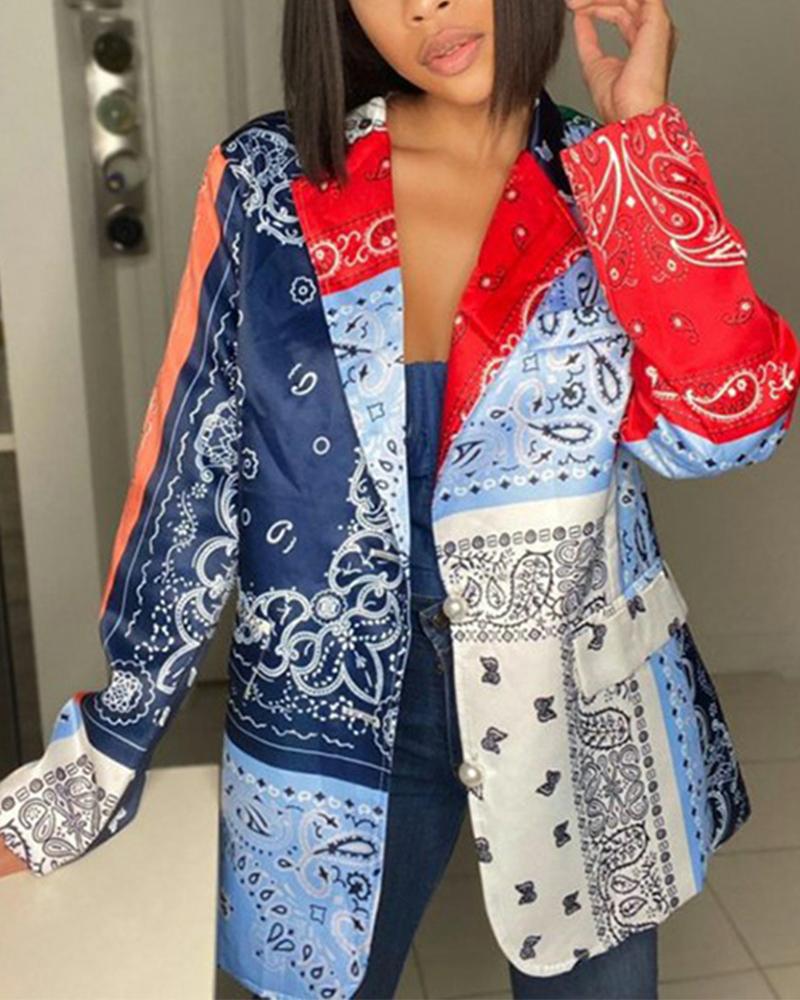 

Paisley Print Notched Collar Flap Detail Single Breasted Blazer, Multicolor