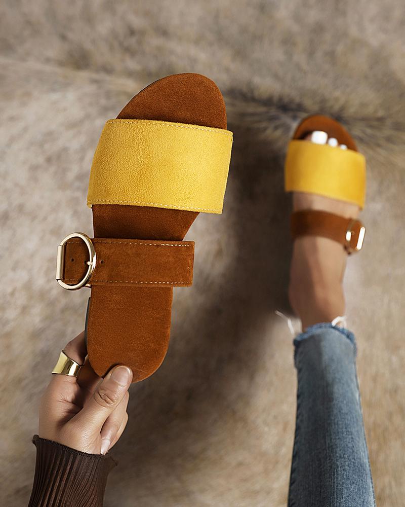 

Colorblock One Banded Round-toe Sandals, Yellow