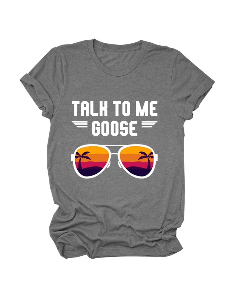 

Letter Print Short Sleeve Casual T-shirt, Gray