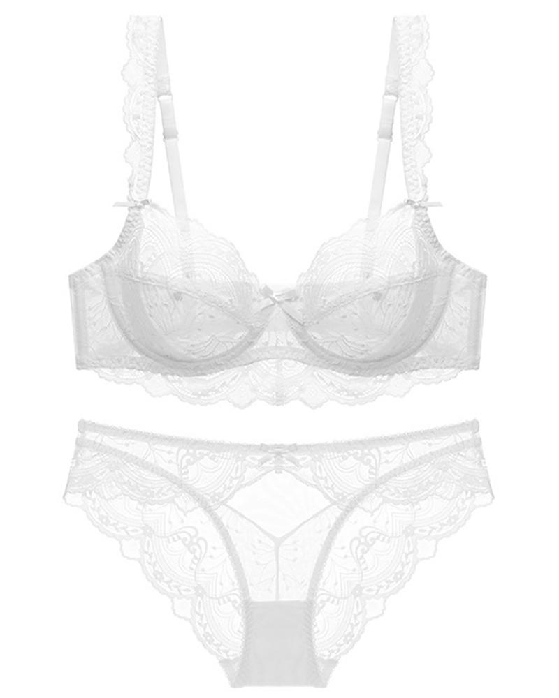 

Chantilly Lace Sheer Mesh Bra Set, White