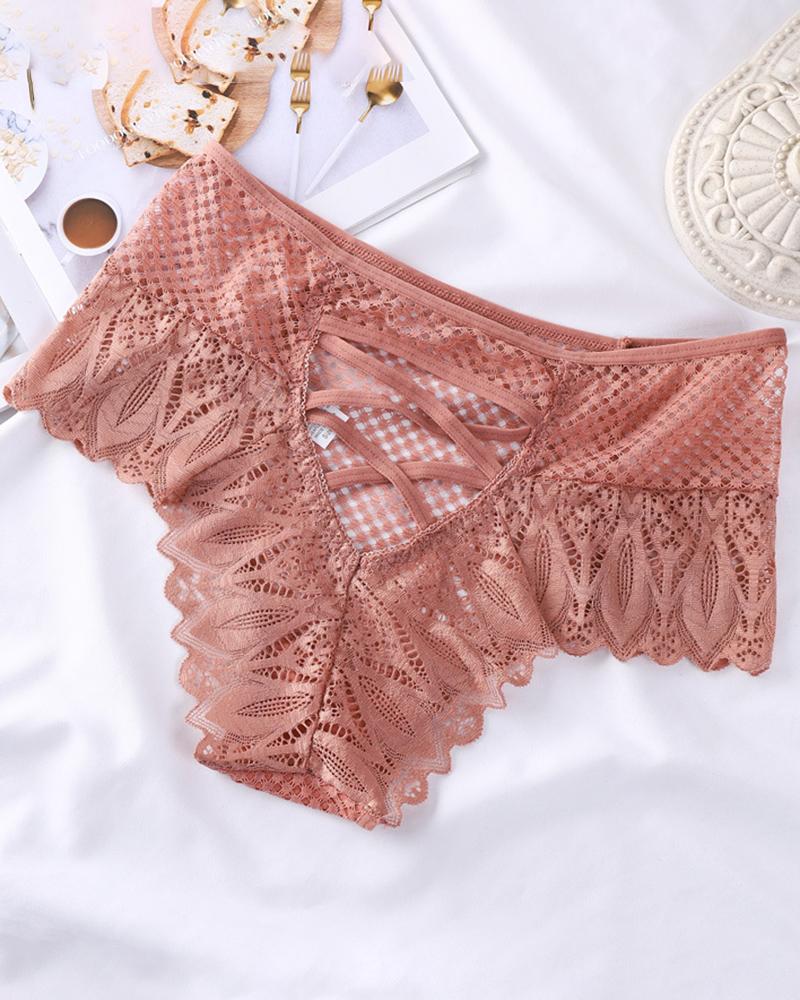 

Crisscross Back Crochet Lace Panty, Red bean