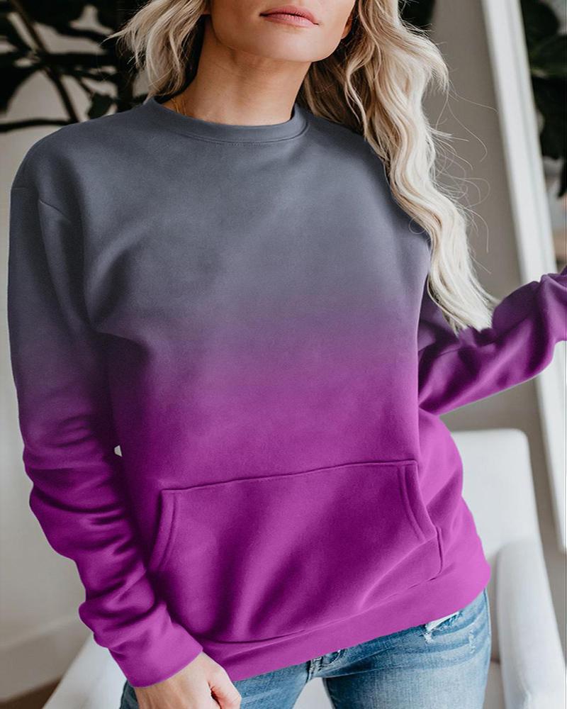 

Pocket Design Ombre Colorblock Long Sleeve Sweatshirt, Red