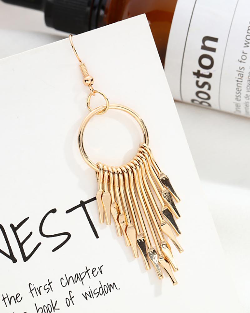 

1Pairs Long Metal Tassel Design Geo Pattern Drop Earrings, Style5