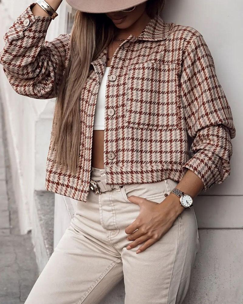 

Plaid Print Pocket Detail Button Down Shacket, Khaki