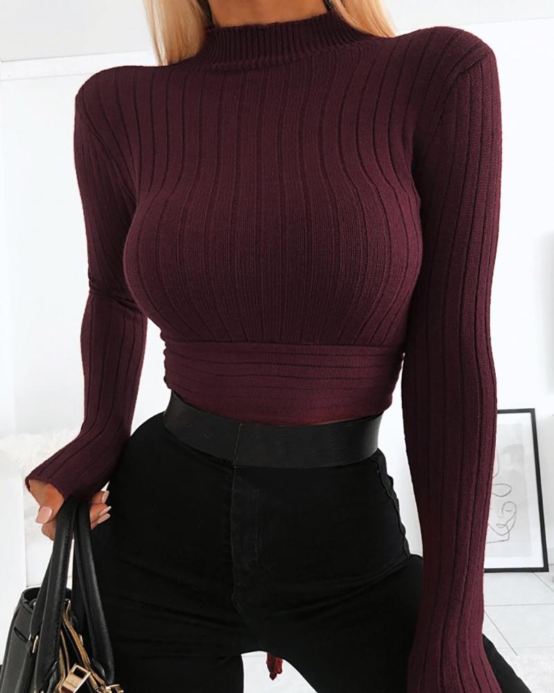 

High Neck Tied Detail Frill Hem Top, Wine red