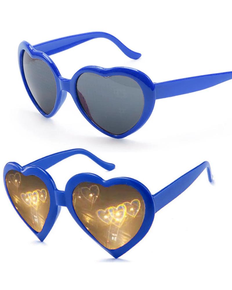 

1Pair Heart Shaped Effects Glasses Light Changing At Night Diffraction Glasses Fashion Sunglasses, Blue