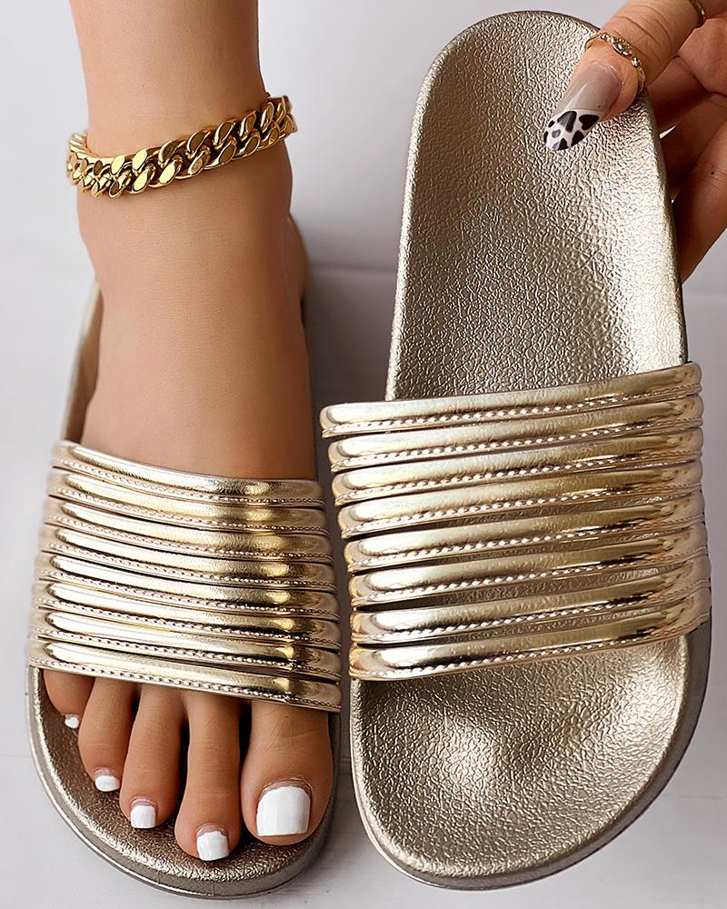 

Multi Strap Round Toe Casual Slippers Summer Sandals, Gold