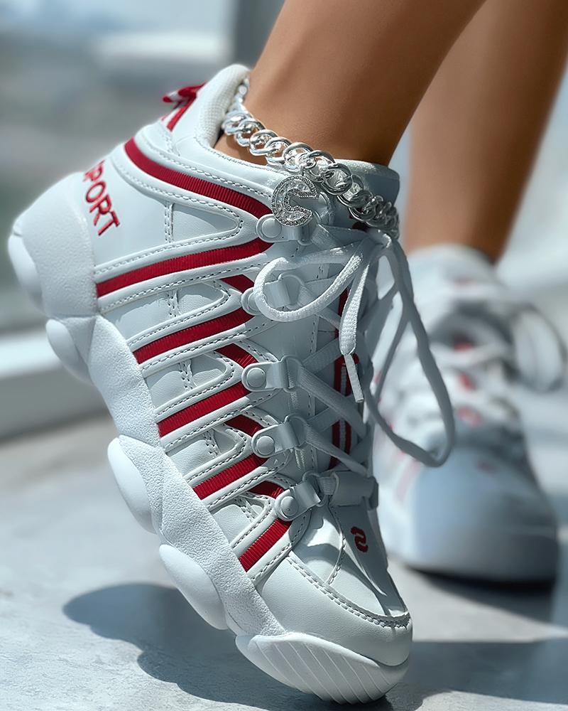 

Colorblock Lace-up Sporty Sneakers, Red