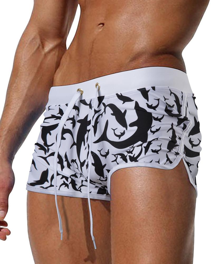 

All Over Print Drawstring Swim Short Pants, White