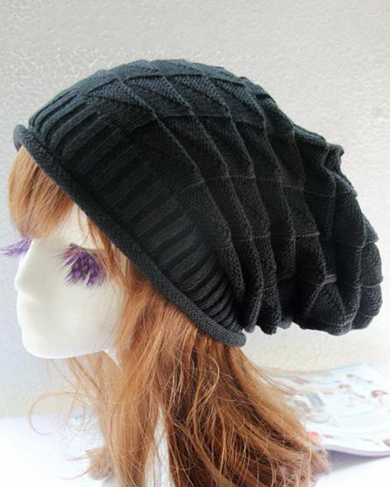 

Women's Beanie Slouchy Outdoor Home Street Knitted Pure Color Portable Windproof Comfort Hat, Black