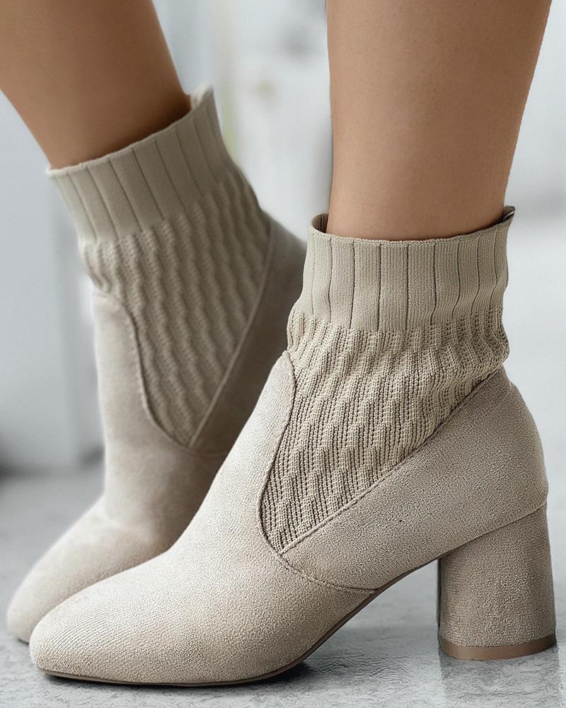 

Square Toe Chunky Ankle Boots, Apricot