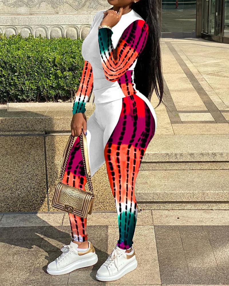 

Abstract Print Long Sleeve Top & Pants Set, Red