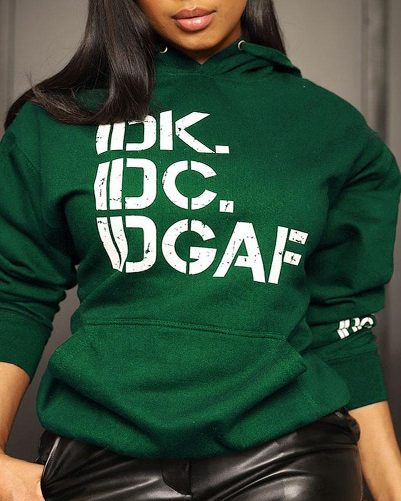 

Plus Size Letter Print Long Sleeve Casual Hoodie, Green