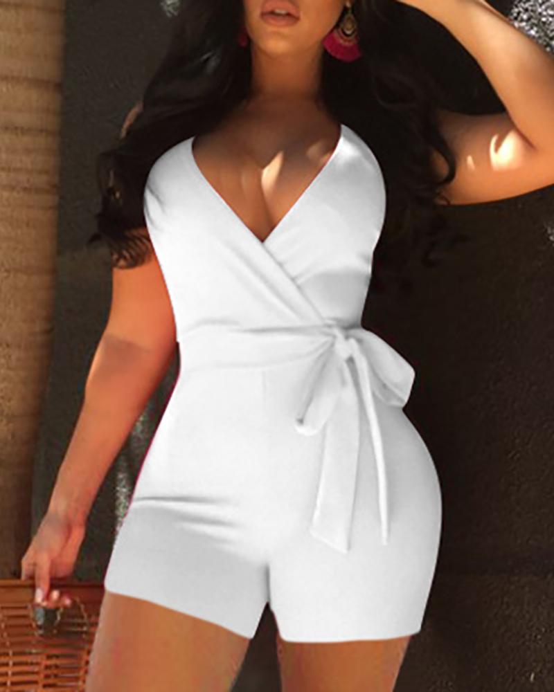 

Plain Criss Cross Sleeveless Romper, White