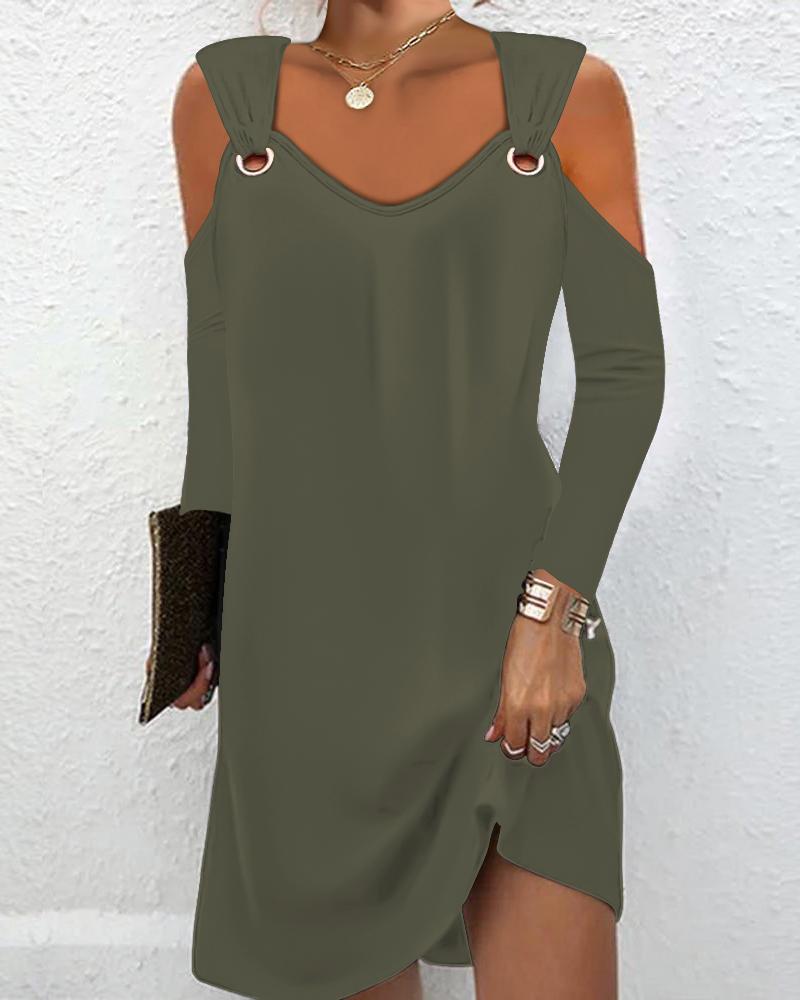 

Cold Shoulder Eyelet Casual Dress, Green