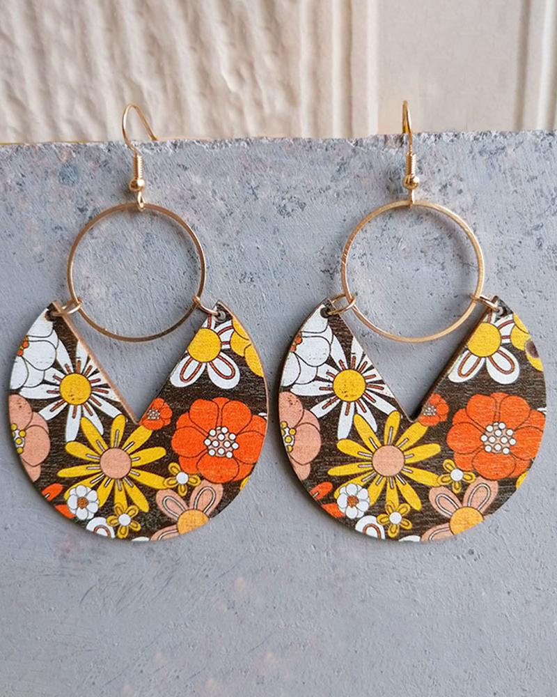 

Colorful Striped Wooden Pendant Earrings, Style2