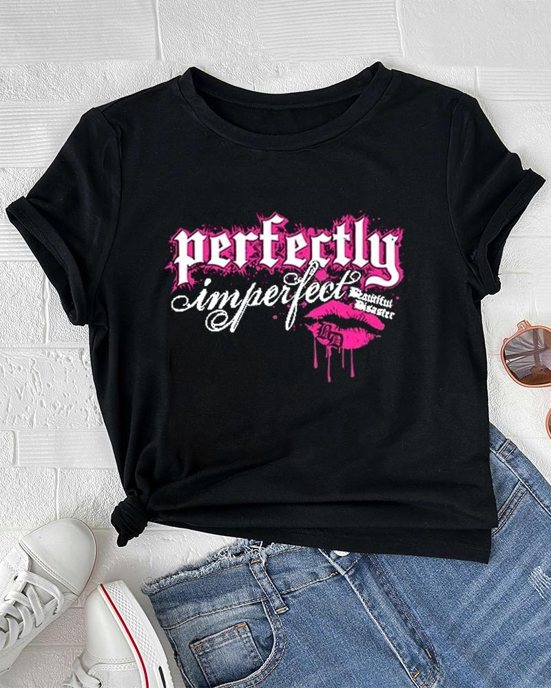 

Perfectly Imperfect Lip Print Casual T-shirt, Black