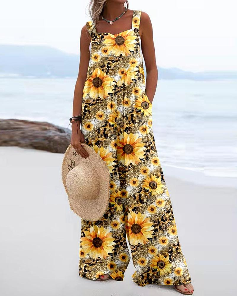

Sunflower Leopard Print Wide Leg Jumpsuit, Yellow