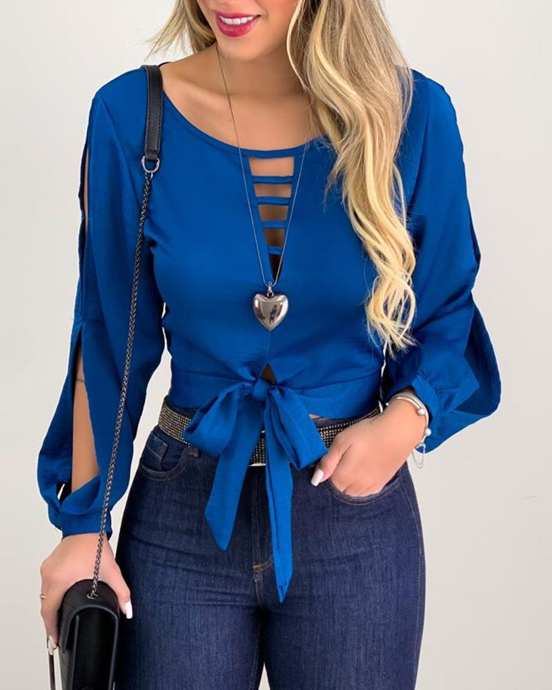 

Tie Front Cut Out Top, Blue