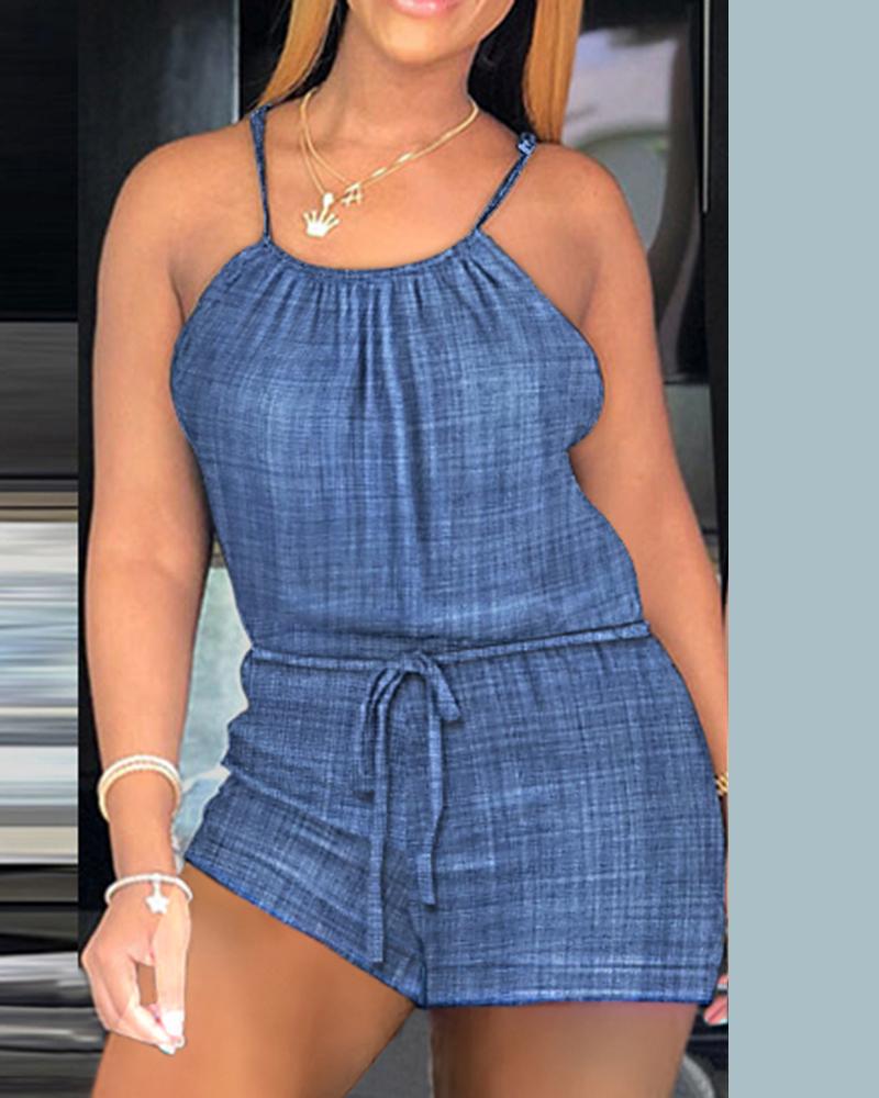 

Scoop Neck Tank Top & Drawstring Shorts Set, Blue