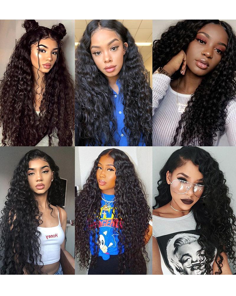 

Curly Water Wave Long Black Middle Part Heat Resistant Synthetic Closure Hair Wig