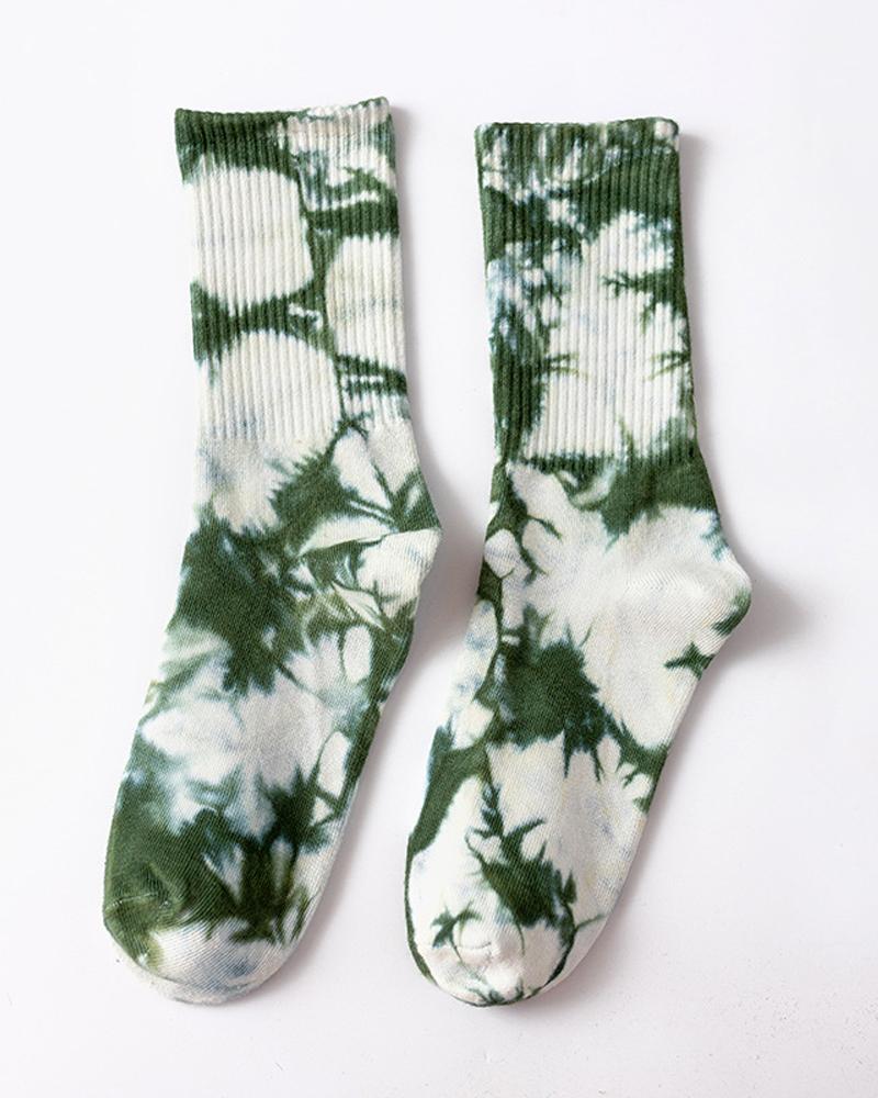 

1Pair Tie Dye Print Socks, Dark green