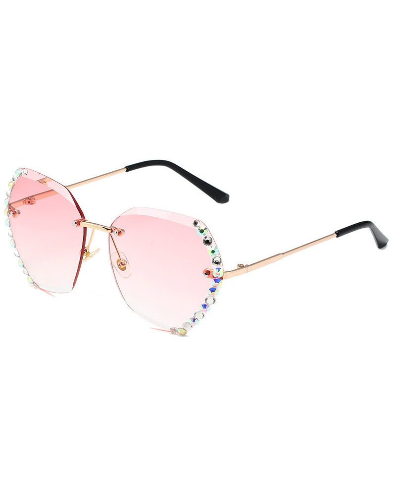 

1Pair Rhinestone Tinted Lens Irregular Rimless Frame Sunglasses, Style4