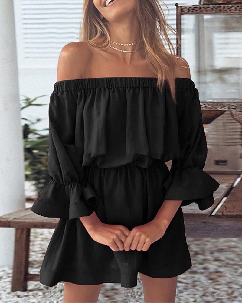 

Off Shoulder Bell Sleeve Casual Dress, Black