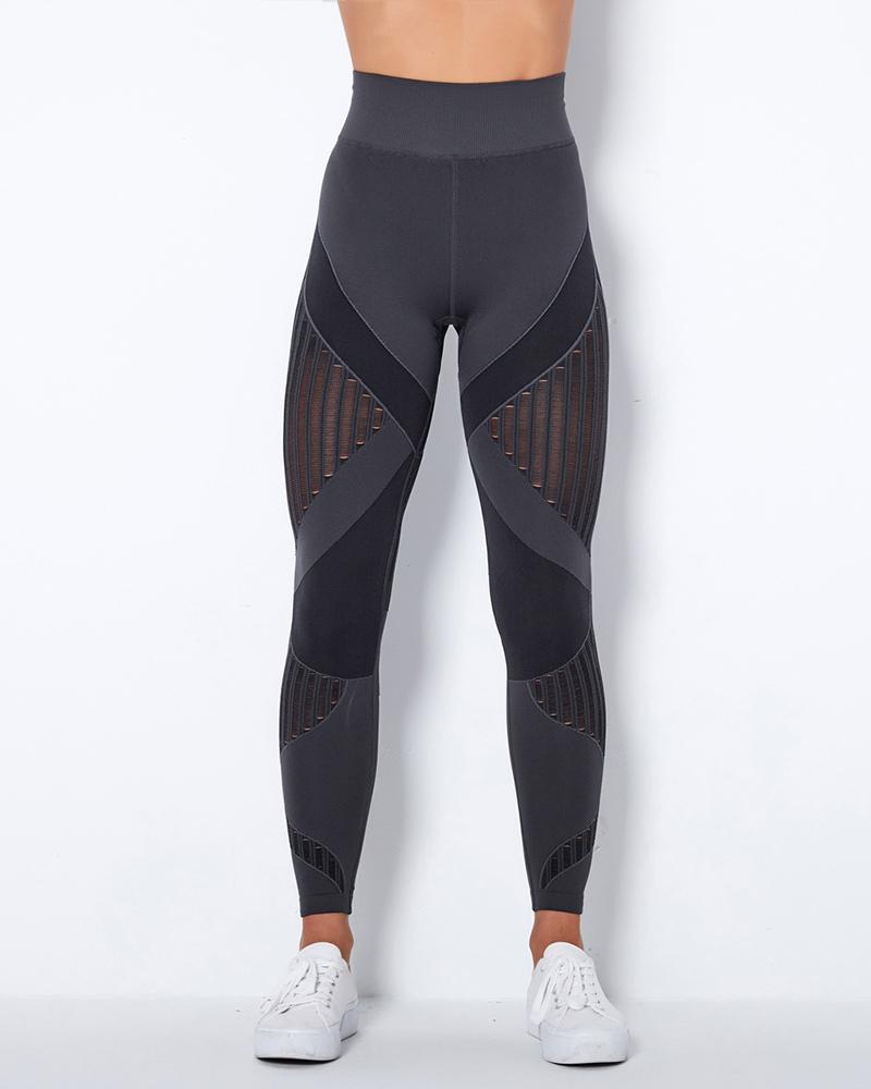

Hollow Out High Waist Butt Lifting Yoga Pants, Dark grey