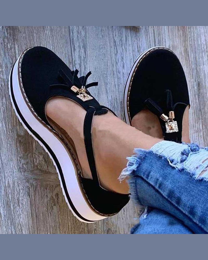 

Cut Out Embellished Platform Sandals, Black