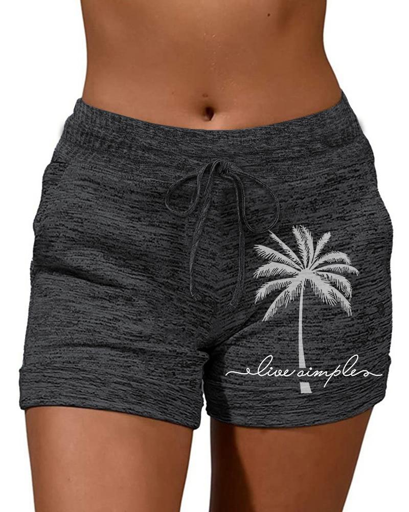 

Live Simple Coconut Tree Print Drawstring Shorts, Dark grey