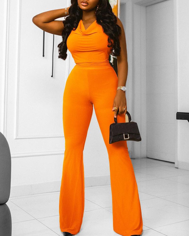 

Cowl Neck Sleeveless Bootcut Jumpsuit, Orange