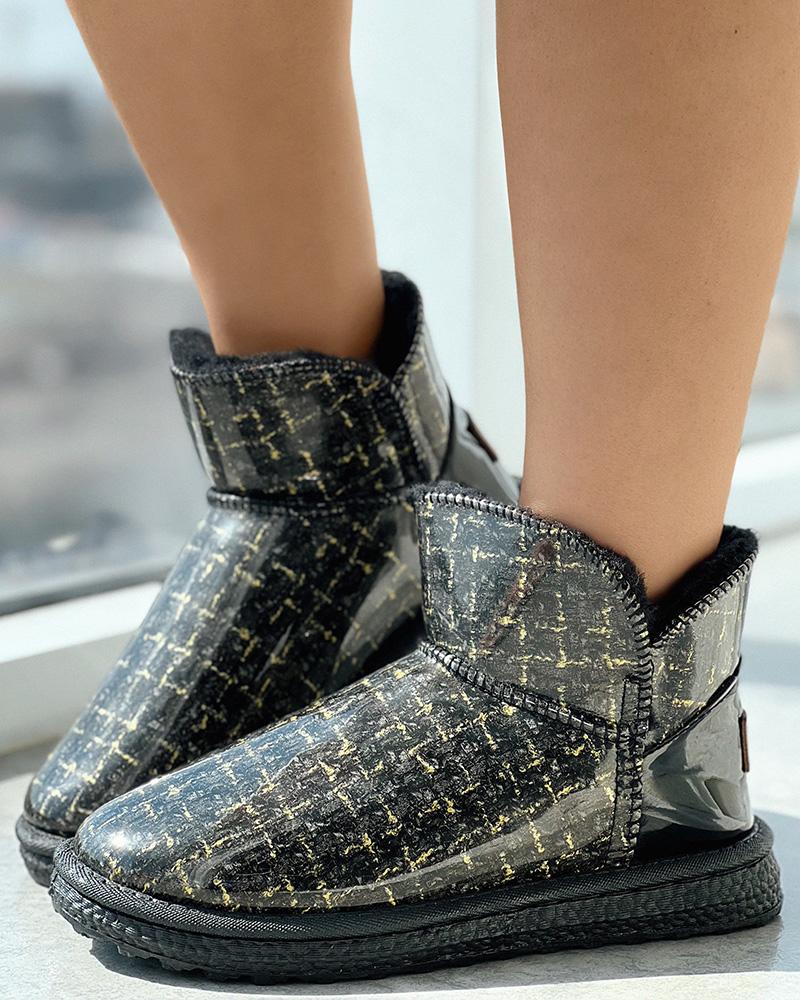 

Plaid Pattern Lined Snow Boots, Black