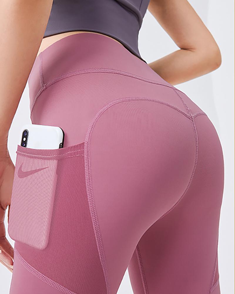 

High Waist Butt Lifting Pocket Design Yoga Pants, Pink