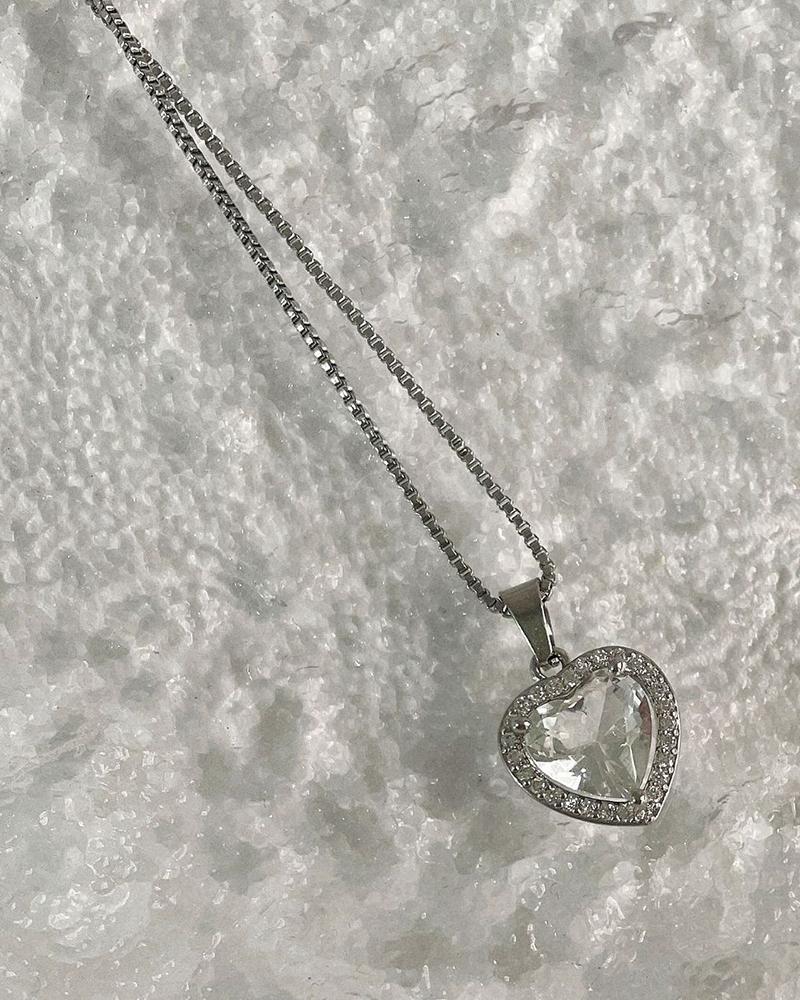 

Gem Stone Heart Shaped Pendant Necklace, White