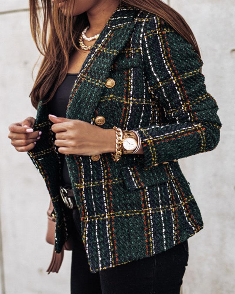 

Tweed Double Breasted Blazer Coat, Green