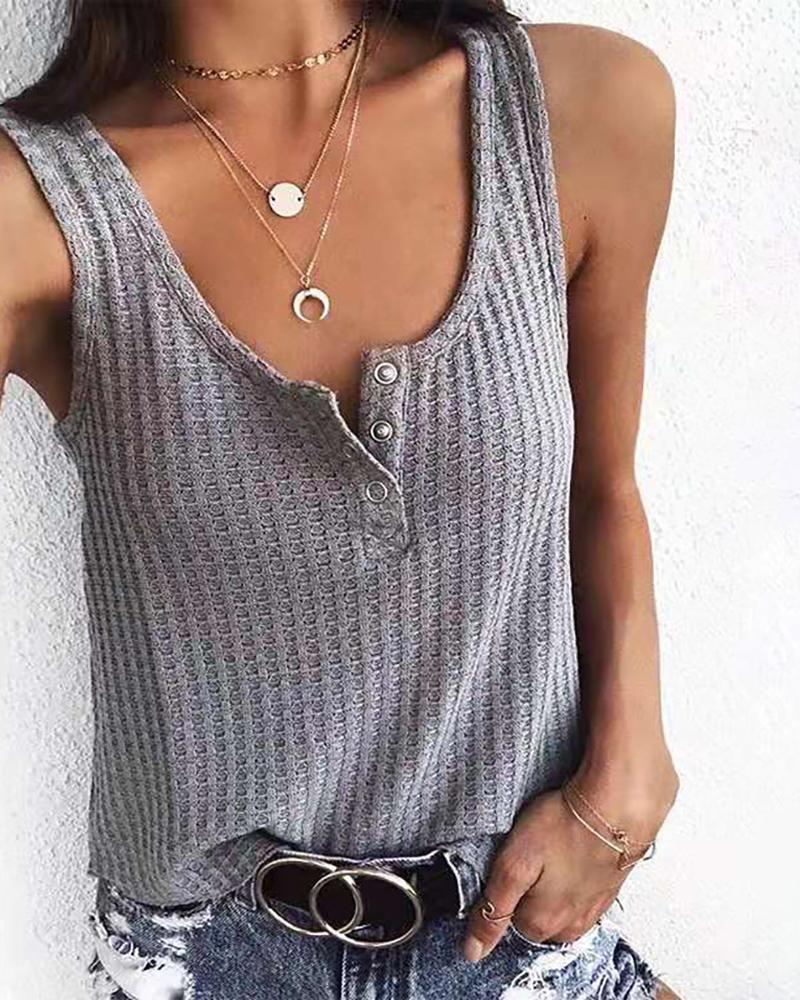 

Thick Strap Button Front Tank Top, Gray