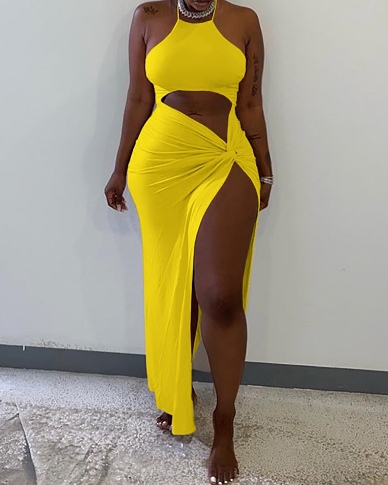 

Halter Twist High Slit Cutout Maxi Dress, Yellow