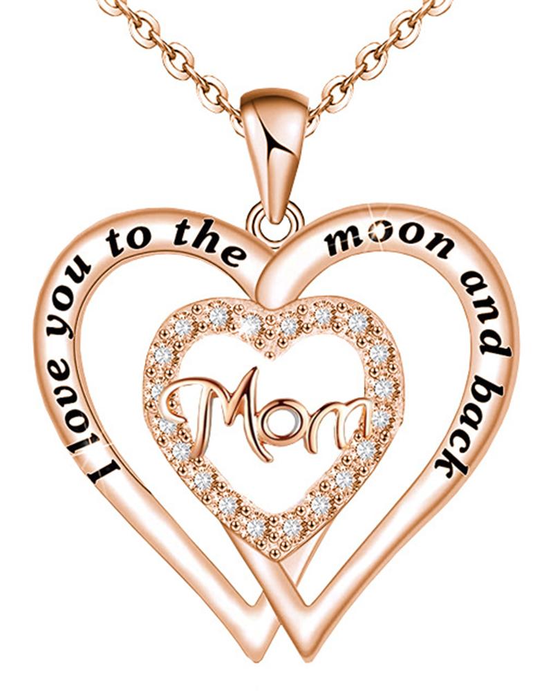 

1pc Mother's Day Mom Letter Hollow Out Heart Shaped Pendant Necklace, Rose gold