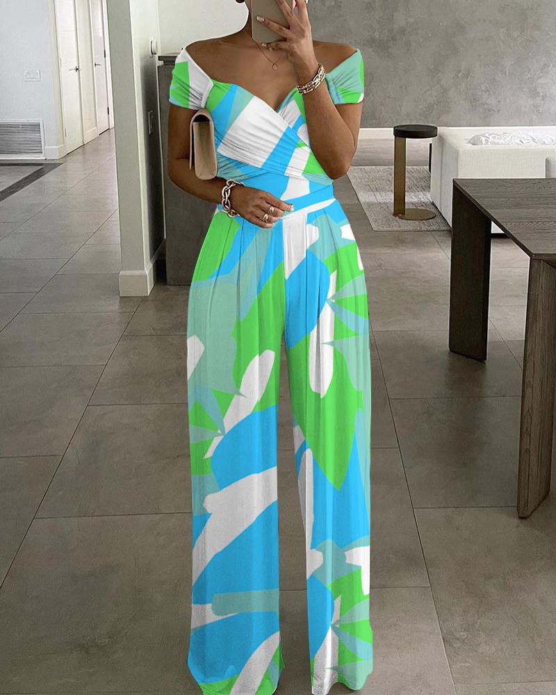 

Colorblock Ruched Wide Leg Jumpsuit, Green