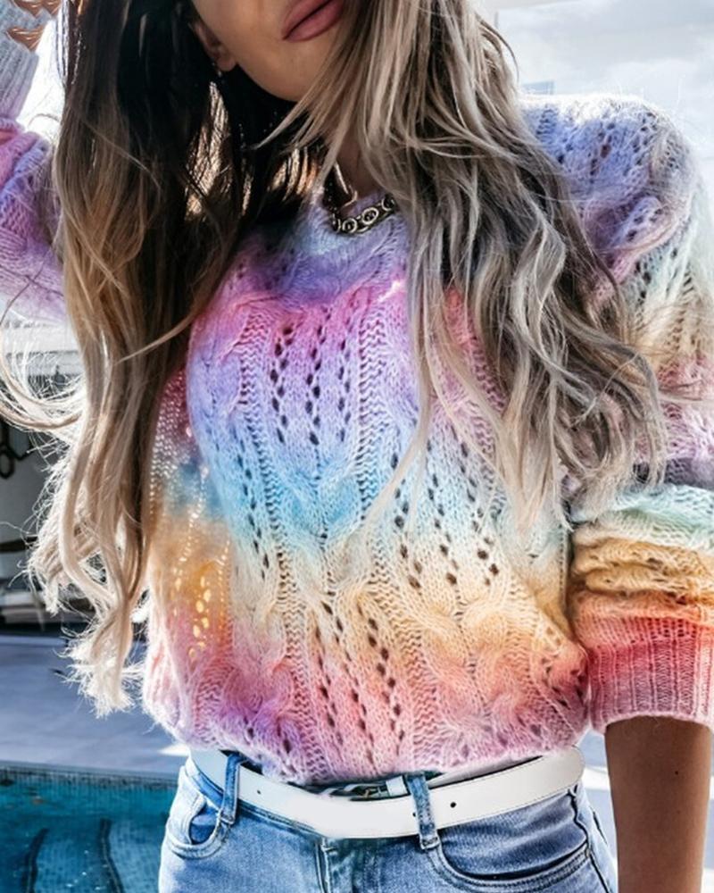 

Colorblock Braided Hollow Out Casual Sweater, Multicolor