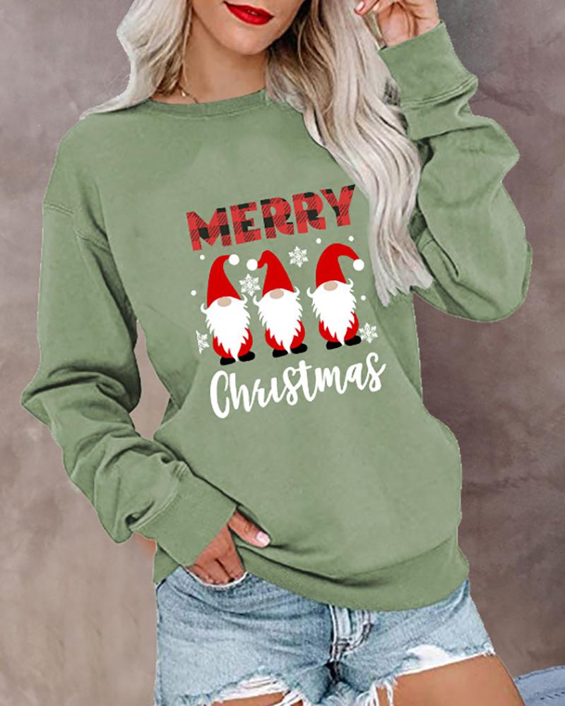 

Christmas Long Sleeve Santa & Letter Print Top, Green