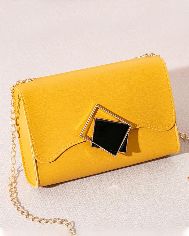 

Geo Lock Chain Strap Flap Shoulder Bag, Yellow