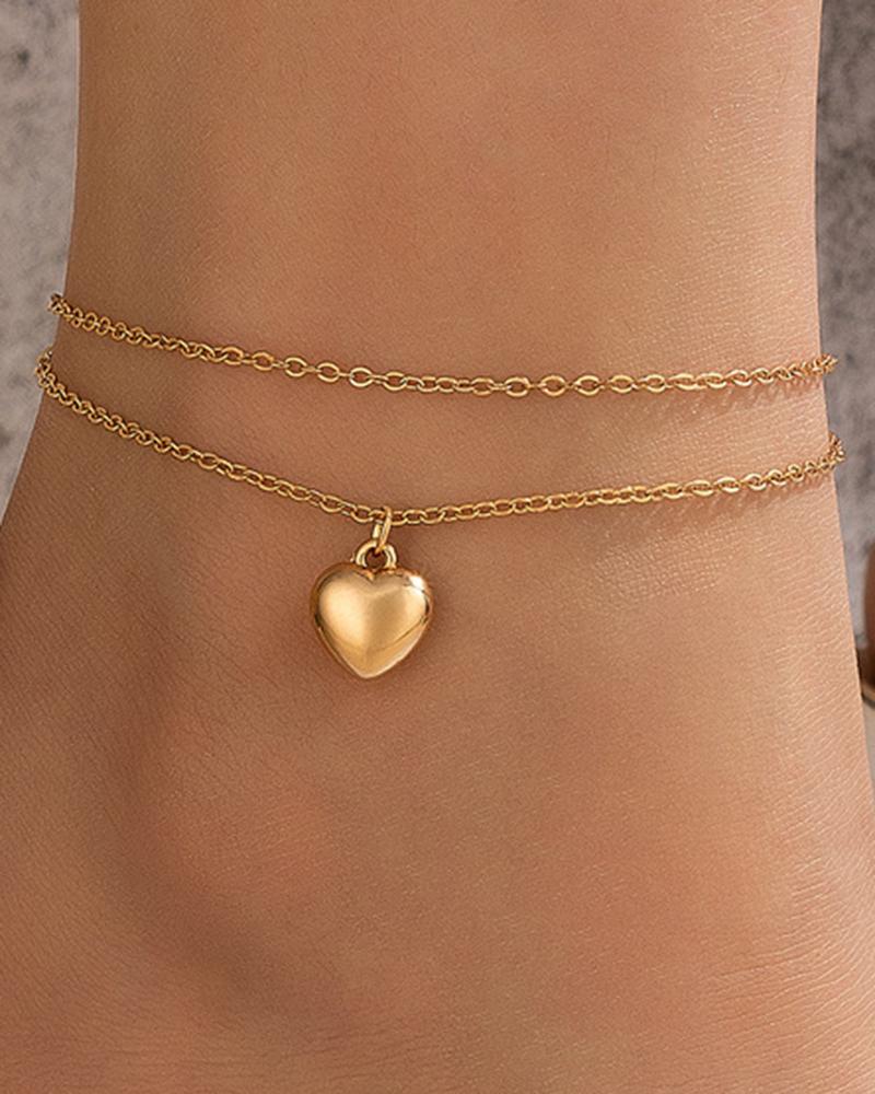 

1pc Heart Pattern Layered Chain Anklet, Gold